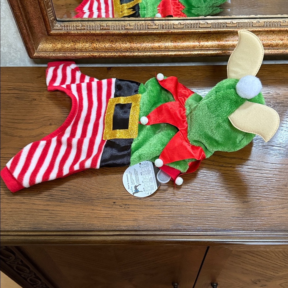LuvGear Green Elf Dog Costume-Pajamas. Size XS. Velcro closure. Red/green/black. - Picture 9 of 14